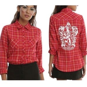 Harry Potter Hot Topic Red Plaid Gryffindor Button Collared Shirt - Women’s XS